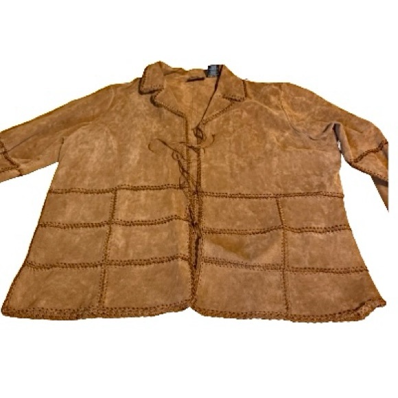 VINTAGE Y2K OUTBROOK WOMAN BROWN.SUEDE STITCHED JACKET (2X) - Picture 9 of 13